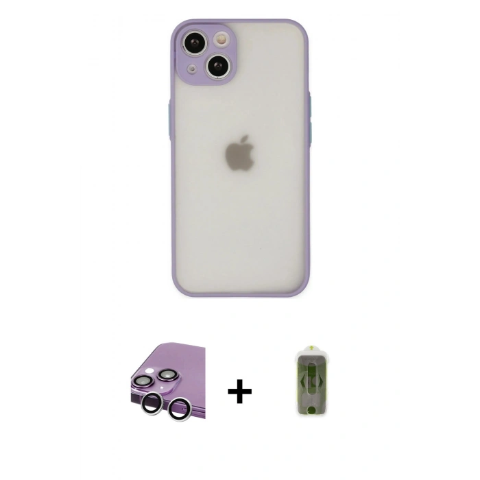 MARSİLYAN™- iPhone 14 Kılıf Ahenk Çizgi Serisi - Siyah Joko Magic 5D Hayalet Cam + Raze Metal Kamera Lens - GS