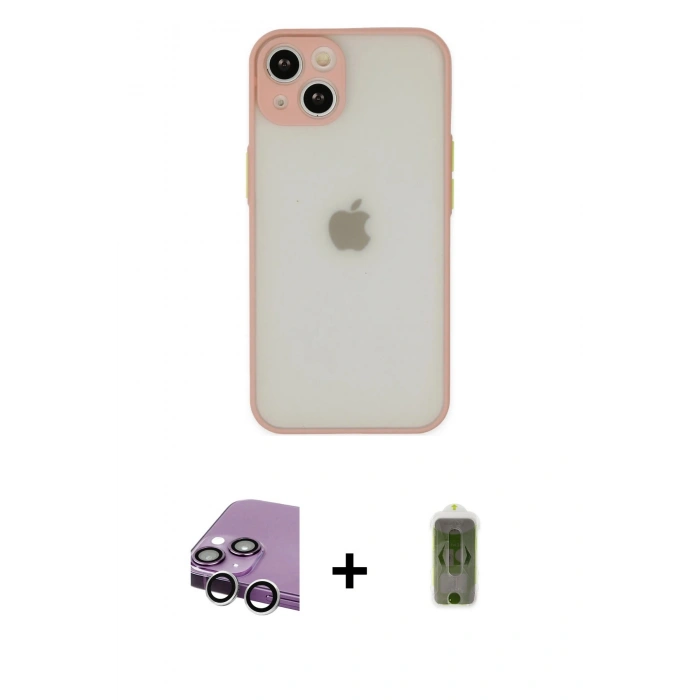 MARSİLYAN™- iPhone 14 Kılıf Ahenk Çizgi Serisi - Siyah Joko Magic 5D Hayalet Cam + Raze Metal Kamera Lens - GS