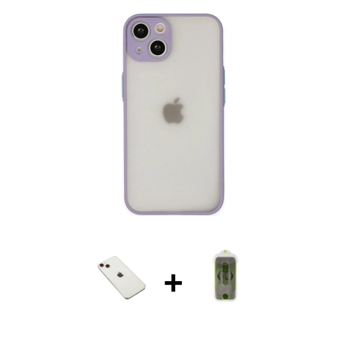 MARSİLYAN™- iPhone 14 Kılıf Ahenk Çizgi Serisi - Siyah Joko Magic 5D Hayalet Cam + Diamond Kamera Lens - KI