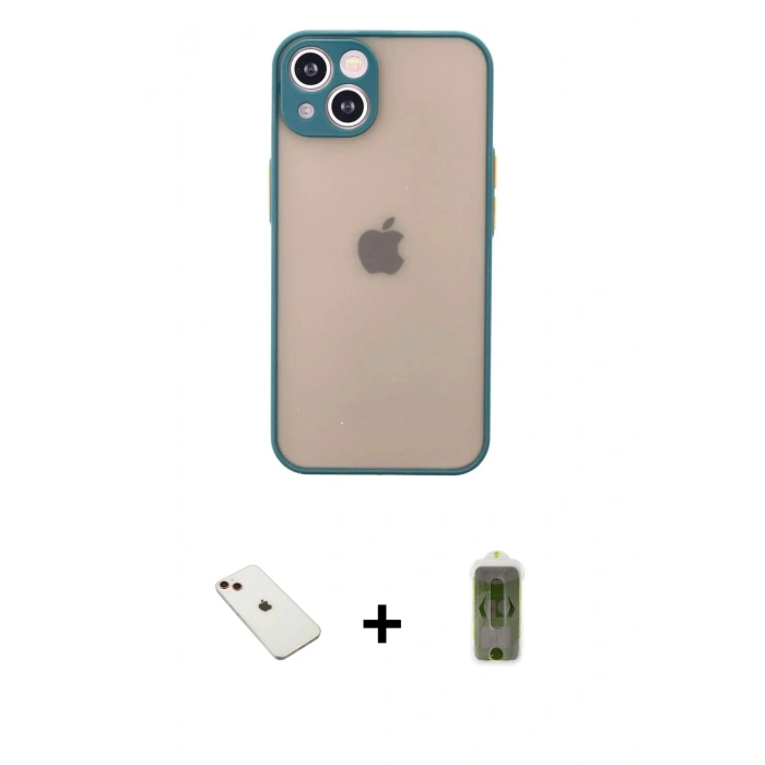 MARSİLYAN™- iPhone 14 Kılıf Ahenk Çizgi Serisi - Siyah Joko Magic 5D Hayalet Cam + Diamond Kamera Lens - KI