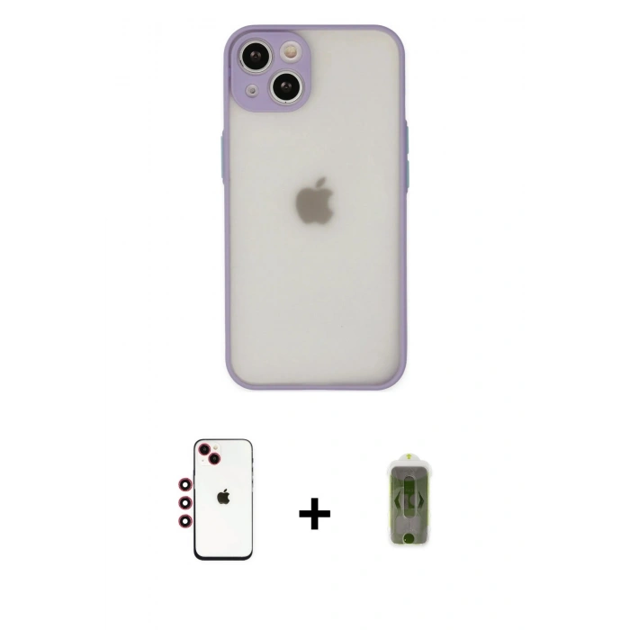 MARSİLYAN™- iPhone 14 Kılıf Ahenk Çizgi Serisi - Siyah Joko Magic 5D Hayalet Cam + Shine Kamera Lens - KI