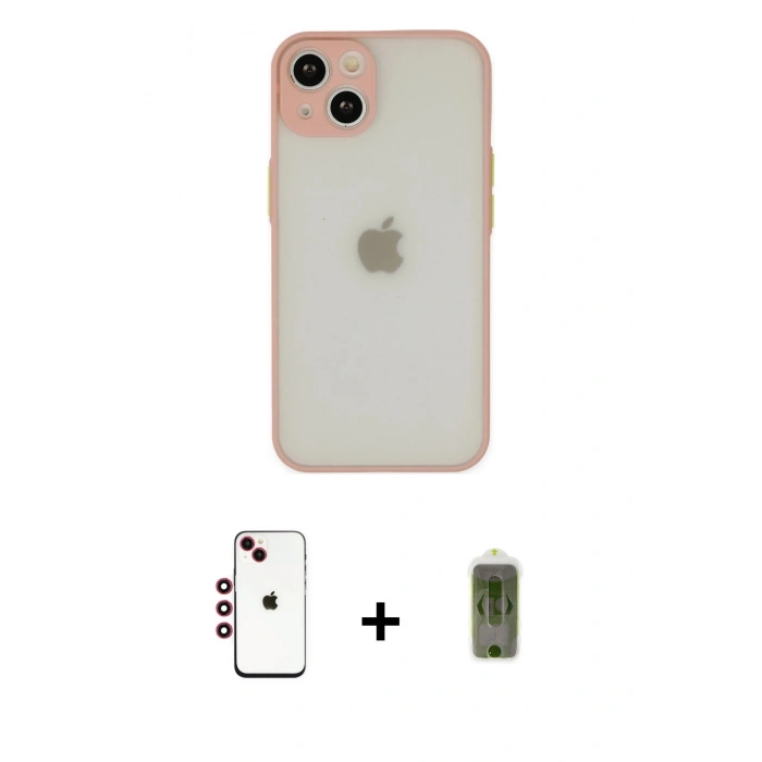MARSİLYAN™- iPhone 14 Kılıf Ahenk Çizgi Serisi - Siyah Joko Magic 5D Hayalet Cam + Shine Kamera Lens - KI