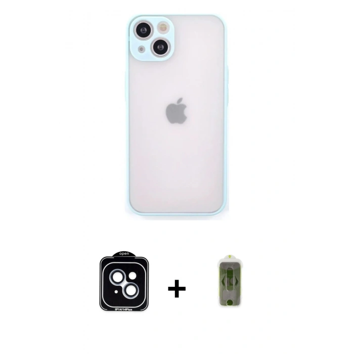 MARSİLYAN™- iPhone 14 Kılıf Ahenk Çizgi Serisi - Siyah Joko Magic 5D Hayalet Cam + PVD Metal Kamera Lens - MI