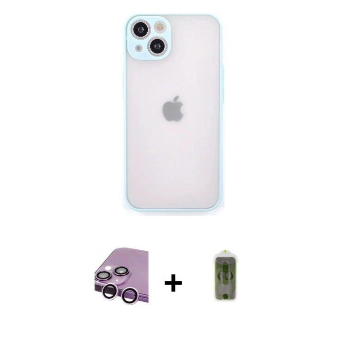 MARSİLYAN™- iPhone 14 Kılıf Ahenk Çizgi Serisi - Siyah Joko Magic 5D Hayalet Cam + Raze Metal Kamera Lens - MR