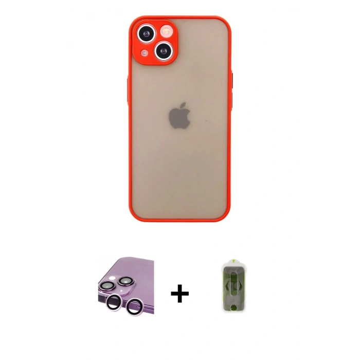 MARSİLYAN™- iPhone 14 Kılıf Ahenk Çizgi Serisi - Siyah Joko Magic 5D Hayalet Cam + Raze Metal Kamera Lens - MR