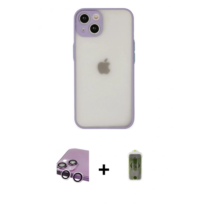 MARSİLYAN™- iPhone 14 Kılıf Ahenk Çizgi Serisi - Siyah Joko Magic 5D Hayalet Cam + Raze Metal Kamera Lens - MR