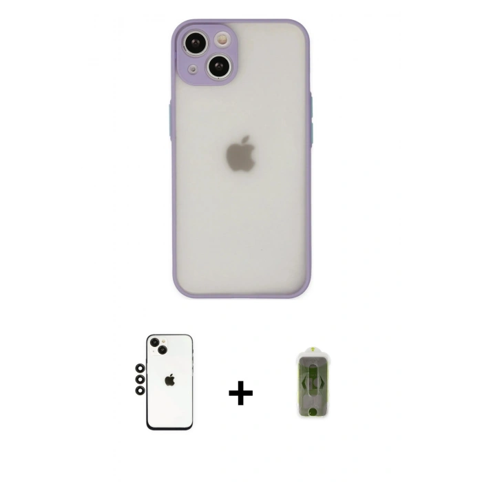 MARSİLYAN™- iPhone 14 Kılıf Ahenk Çizgi Serisi - Siyah Joko Magic 5D Hayalet Cam + Shine Kamera Lens - SH