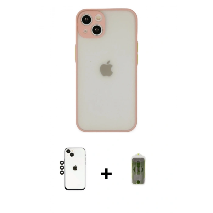 MARSİLYAN™- iPhone 14 Kılıf Ahenk Çizgi Serisi - Siyah Joko Magic 5D Hayalet Cam + Shine Kamera Lens - SH