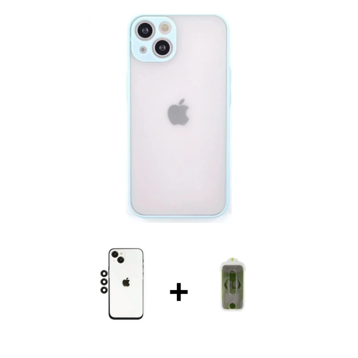 MARSİLYAN™- iPhone 14 Kılıf Ahenk Çizgi Serisi - Siyah Joko Magic 5D Hayalet Cam + Shine Kamera Lens - SH