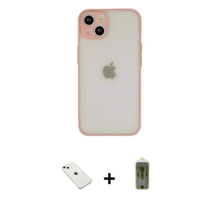 MARSİLYAN™- iPhone 14 Kılıf Ahenk Çizgi Serisi - Siyah Joko Magic 5D Hayalet Cam + Diamond Kamera Lens - SABE