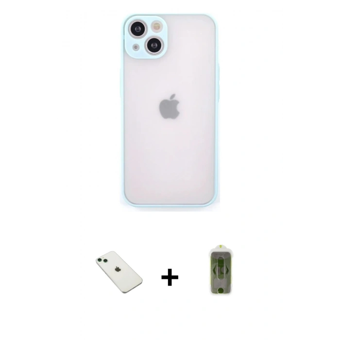 MARSİLYAN™- iPhone 14 Kılıf Ahenk Çizgi Serisi - Siyah Joko Magic 5D Hayalet Cam + Yeşil Diamond Kamera Lens