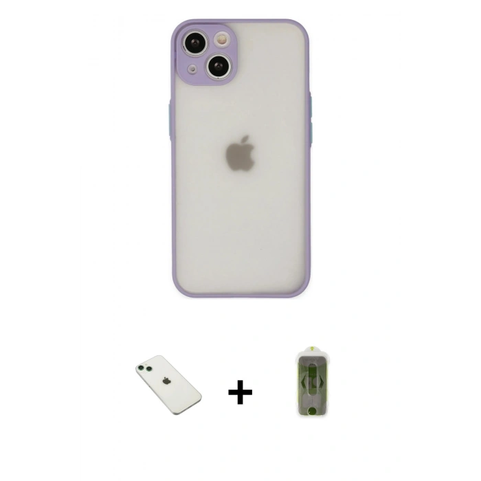 MARSİLYAN™- iPhone 14 Kılıf Ahenk Çizgi Serisi - Siyah Joko Magic 5D Hayalet Cam + Yeşil Diamond Kamera Lens