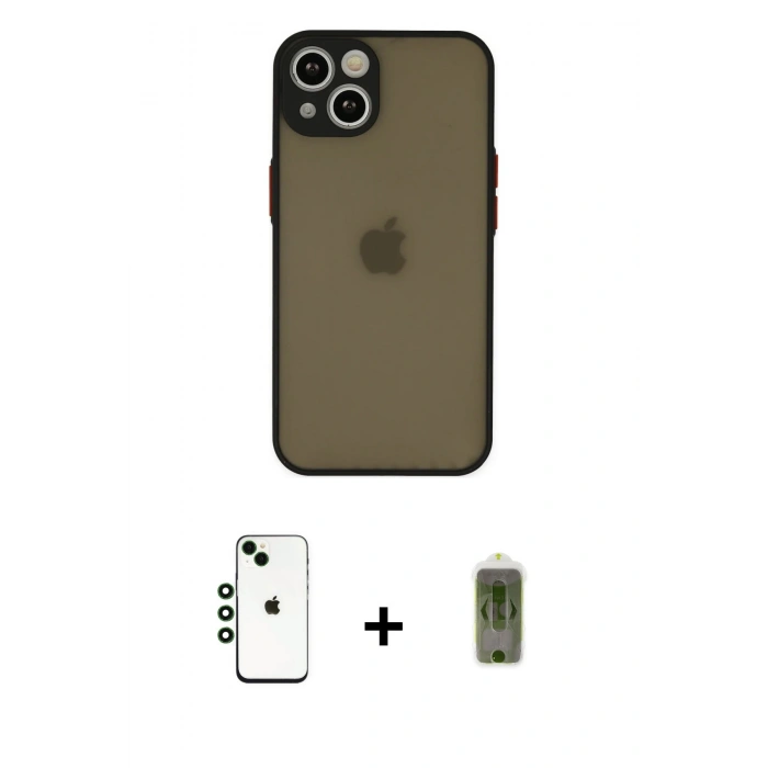 MARSİLYAN™- iPhone 14 Kılıf Ahenk Çizgi Serisi - Siyah Joko Magic 5D Hayalet Cam + Shine Kamera Lens - YL