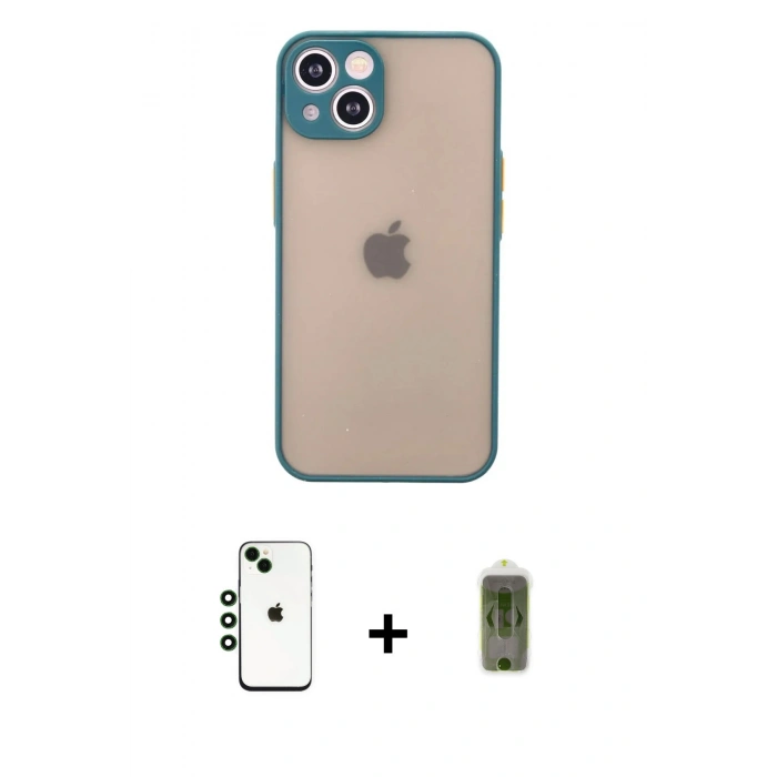 MARSİLYAN™- iPhone 14 Kılıf Ahenk Çizgi Serisi - Siyah Joko Magic 5D Hayalet Cam + Shine Kamera Lens - YL