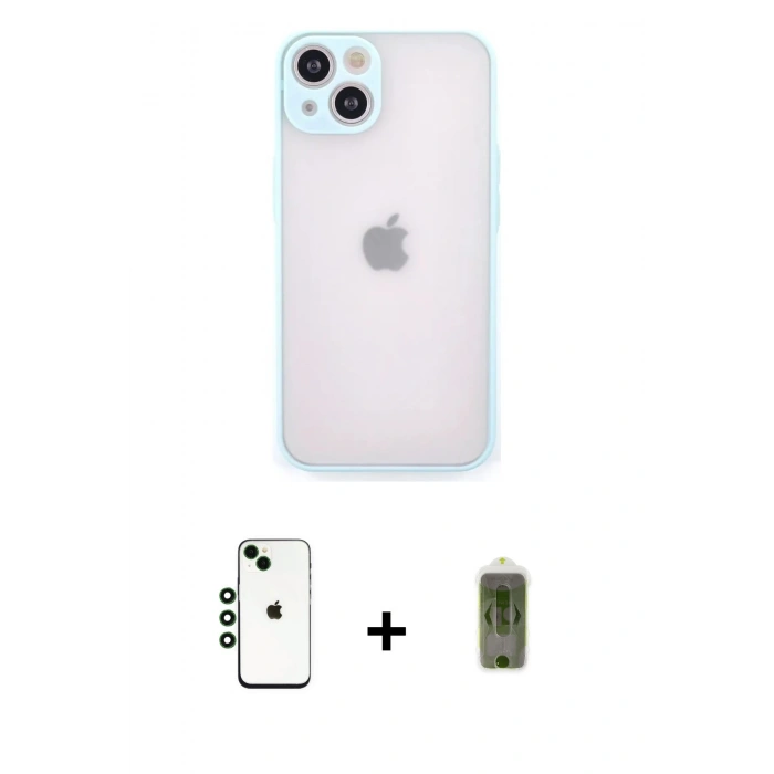 MARSİLYAN™- iPhone 14 Kılıf Ahenk Çizgi Serisi - Siyah Joko Magic 5D Hayalet Cam + Shine Kamera Lens - YL