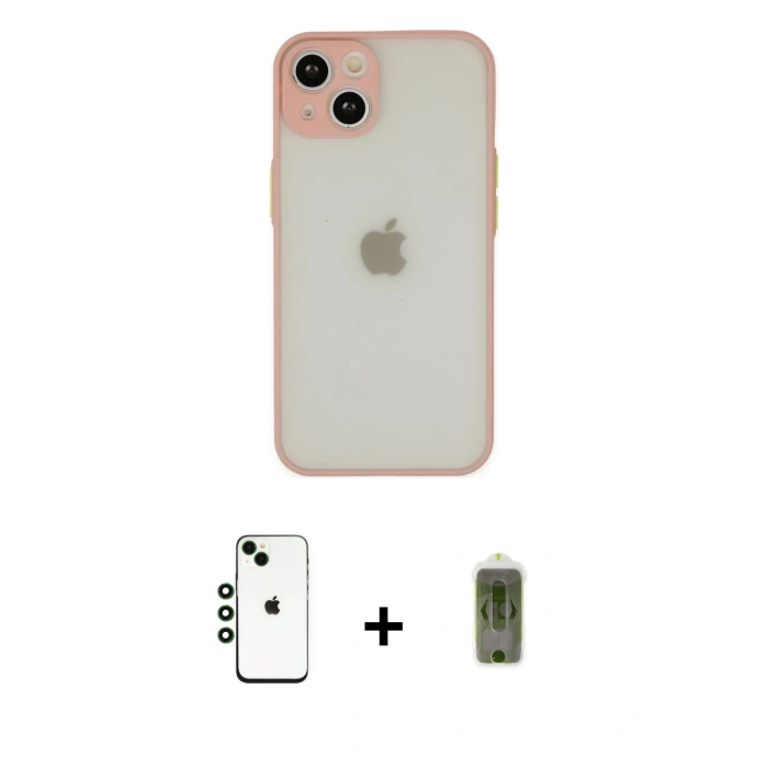 MARSİLYAN™- iPhone 14 Kılıf Ahenk Çizgi Serisi - Siyah Joko Magic 5D Hayalet Cam + Shine Kamera Lens - YL
