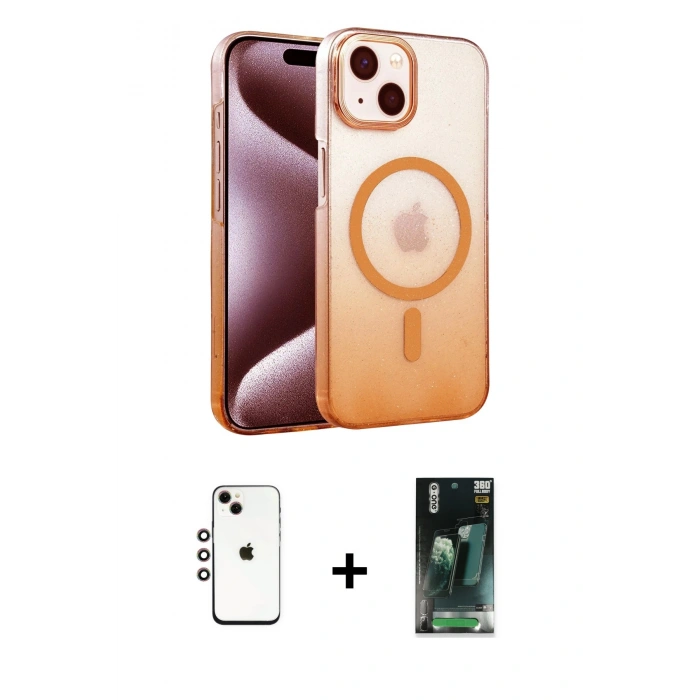 MARSİLYAN™- iPhone 14 Kılıf Ahenk Doku Özel Seri - Şeffaf 360 Full Body Arka Koruyucu + Shine Kamera Lens - GI