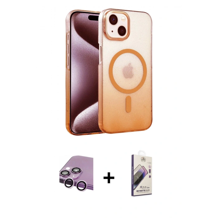 MARSİLYAN™- iPhone 14 Kılıf Ahenk Doku Özel Seri - Siyah Bilvis 3D Mat Cam Ekran Koruyucu + Raze Metal Kamera Lens - MR