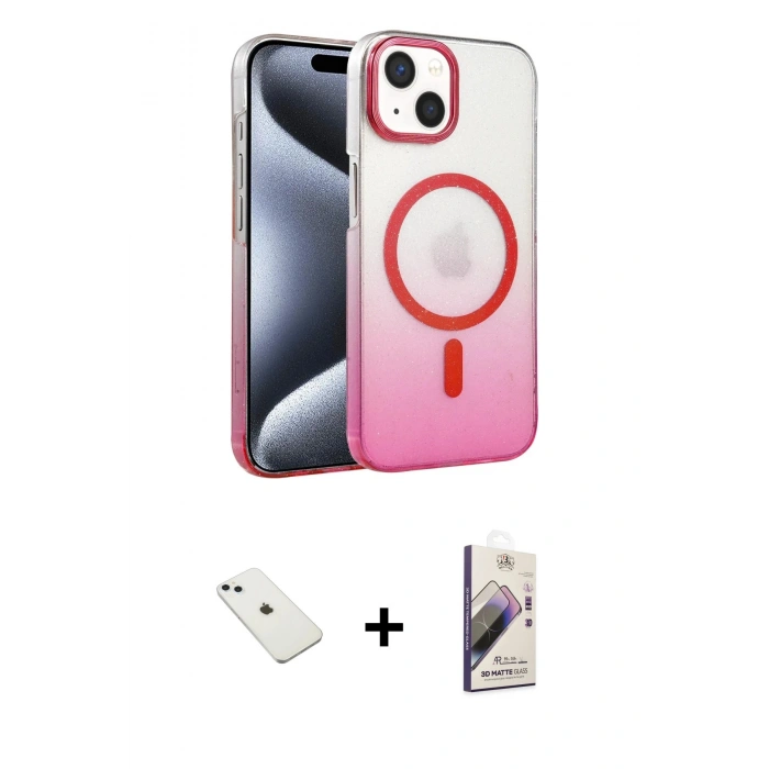 MARSİLYAN™- iPhone 14 Kılıf Ahenk Doku Özel Seri - Siyah Bilvis 3D Mat Cam Ekran Koruyucu + Diamond Kamera Lens - SABE