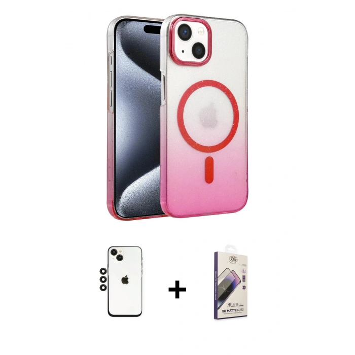 MARSİLYAN™- iPhone 14 Kılıf Ahenk Doku Özel Seri - Siyah Bilvis 3D Mat Cam Ekran Koruyucu + Shine Kamera Lens - SH
