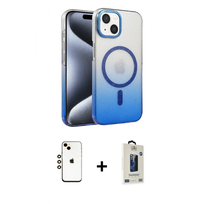 MARSİLYAN™- iPhone 14 Kılıf Ahenk Doku Özel Seri - Siyah Bilvis Hayalet Cam Ekran Koruyucu + Shine Kamera Lens - GD