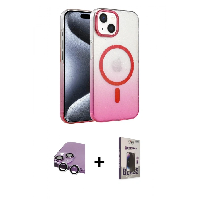 MARSİLYAN™- iPhone 14 Kılıf Ahenk Doku Özel Seri - Siyah Bilvis Hayalet Cam Ekran Koruyucu + Raze Metal Kamera Lens - GS