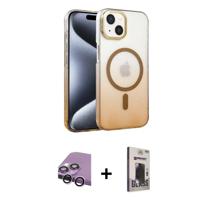 MARSİLYAN™- iPhone 14 Kılıf Ahenk Doku Özel Seri - Siyah Bilvis Hayalet Cam Ekran Koruyucu + Raze Metal Kamera Lens - GS