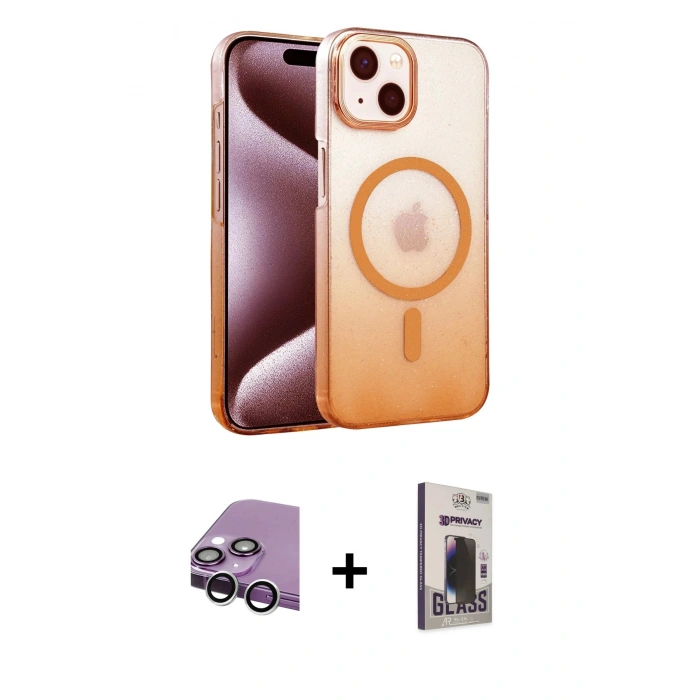 MARSİLYAN™- iPhone 14 Kılıf Ahenk Doku Özel Seri - Siyah Bilvis Hayalet Cam Ekran Koruyucu + Raze Metal Kamera Lens - GS