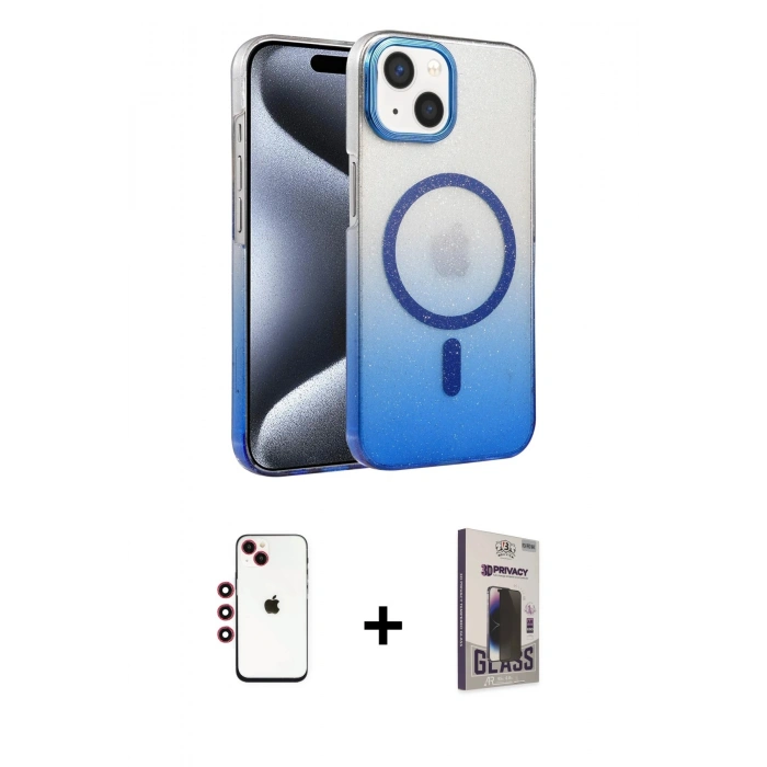 MARSİLYAN™- iPhone 14 Kılıf Ahenk Doku Özel Seri - Siyah Bilvis Hayalet Cam Ekran Koruyucu + Shine Kamera Lens - KI