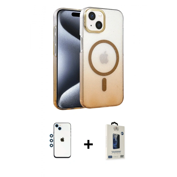 MARSİLYAN™- iPhone 14 Kılıf Ahenk Doku Özel Seri - Siyah Bilvis Hayalet Cam Ekran Koruyucu + Shine Kamera Lens - MI
