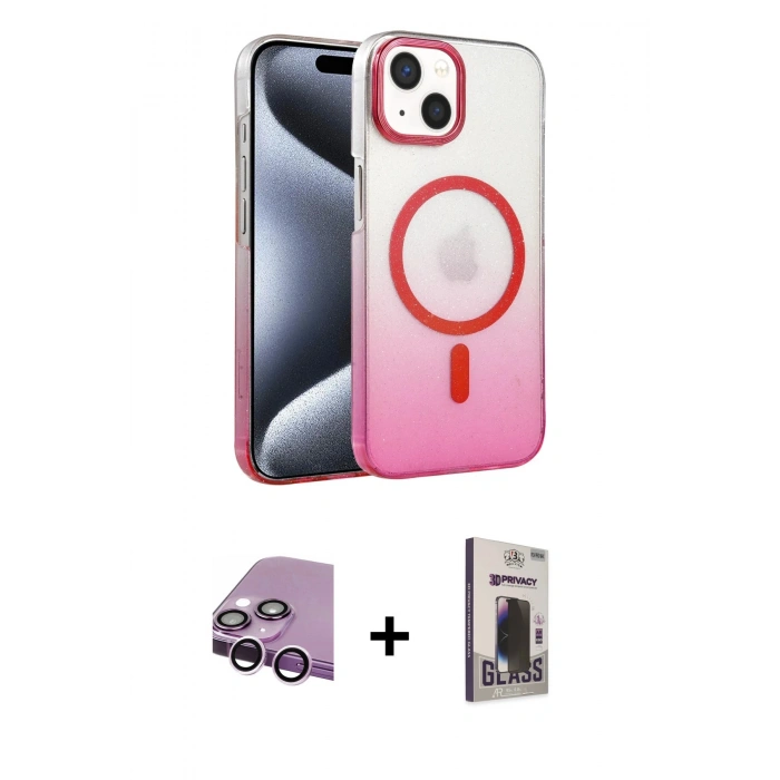 MARSİLYAN™- iPhone 14 Kılıf Ahenk Doku Özel Seri - Siyah Bilvis Hayalet Cam Ekran Koruyucu + Raze Metal Kamera Lens - MR