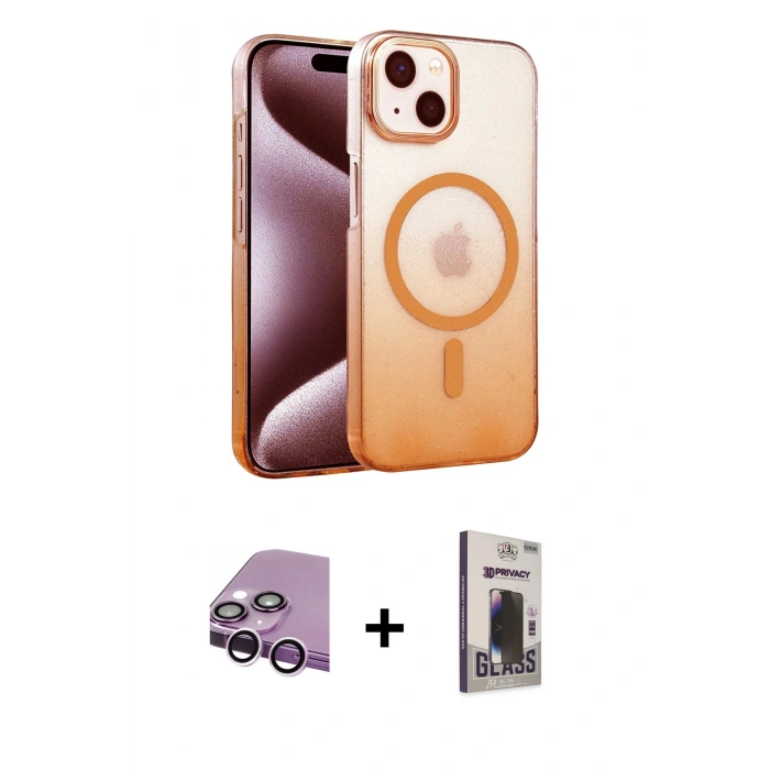 MARSİLYAN™- iPhone 14 Kılıf Ahenk Doku Özel Seri - Siyah Bilvis Hayalet Cam Ekran Koruyucu + Raze Metal Kamera Lens - MR