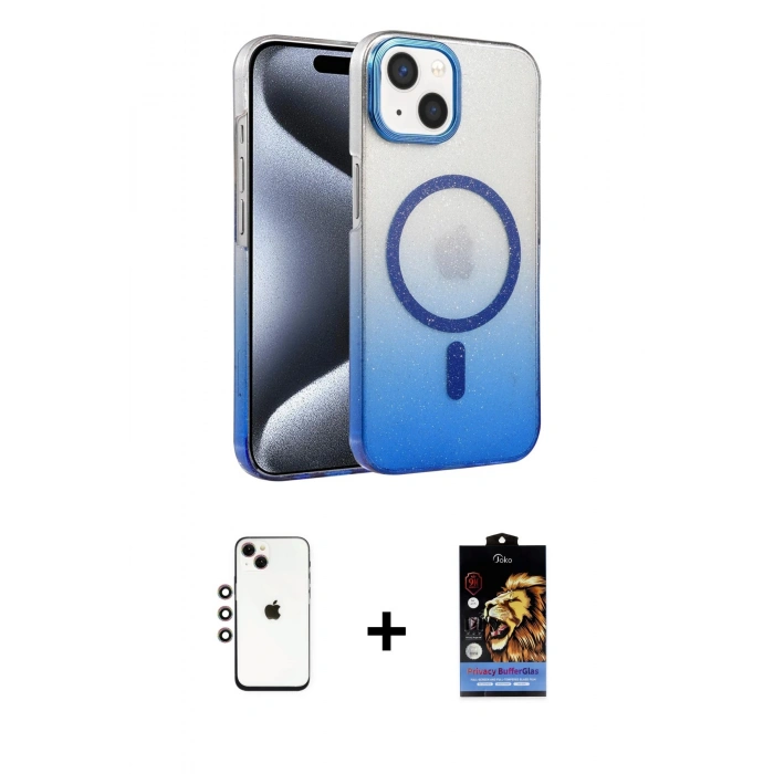 MARSİLYAN™- iPhone 14 Kılıf Ahenk Doku Özel Seri - Siyah Buffer Hayalet Cam Ekran Koruyucu + Shine Kamera Lens - GI