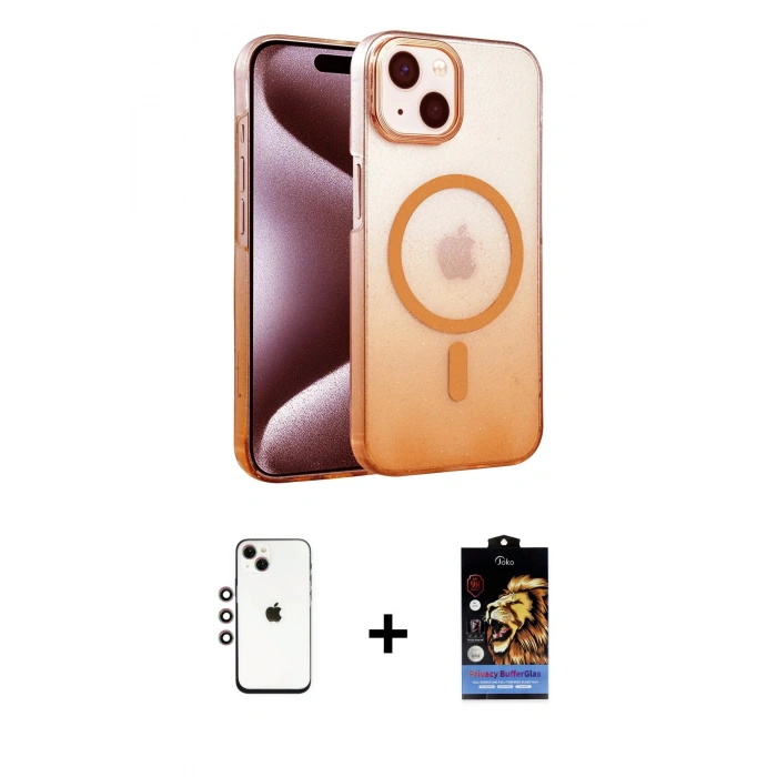 MARSİLYAN™- iPhone 14 Kılıf Ahenk Doku Özel Seri - Siyah Buffer Hayalet Cam Ekran Koruyucu + Shine Kamera Lens - GI