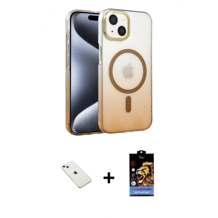 MARSİLYAN™- iPhone 14 Kılıf Ahenk Doku Özel Seri - Siyah Buffer Hayalet Cam Ekran Koruyucu + Diamond Kamera Lens - SABE