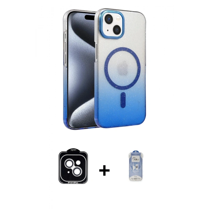 MARSİLYAN™- iPhone 14 Kılıf Ahenk Doku Özel Seri - Siyah Joko Magic 5D Cam + PVD Metal Kamera Lens - GS