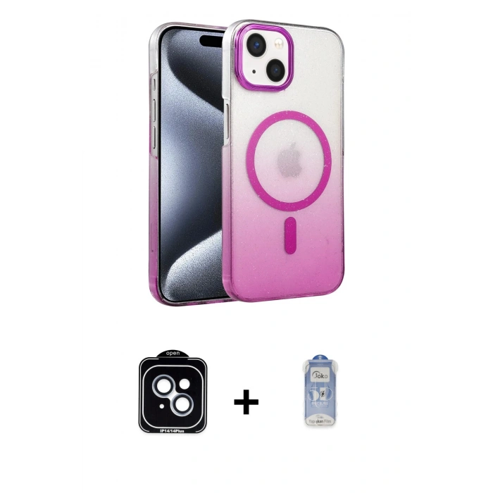 MARSİLYAN™- iPhone 14 Kılıf Ahenk Doku Özel Seri - Siyah Joko Magic 5D Cam + PVD Metal Kamera Lens - MI