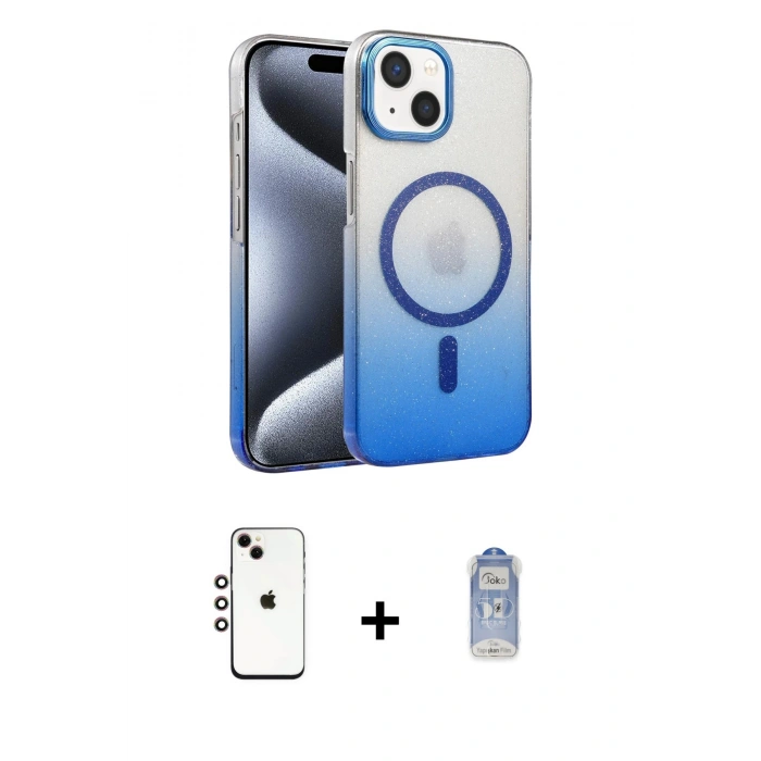 MARSİLYAN™- iPhone 14 Kılıf Ahenk Doku Özel Seri - Siyah Joko Magic 5D Cam + Shine Kamera Lens - GI