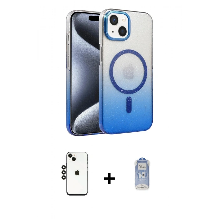 MARSİLYAN™- iPhone 14 Kılıf Ahenk Doku Özel Seri - Siyah Joko Magic 5D Cam + Shine Kamera Lens - SH