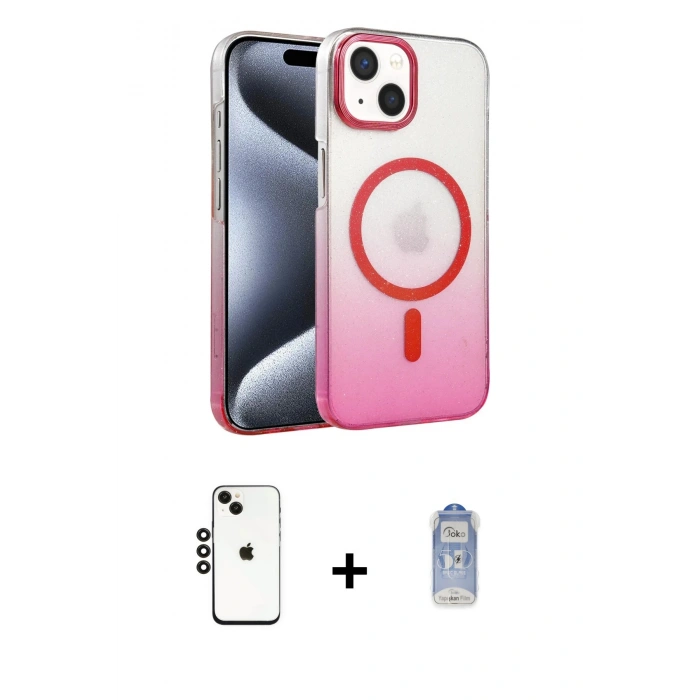 MARSİLYAN™- iPhone 14 Kılıf Ahenk Doku Özel Seri - Siyah Joko Magic 5D Cam + Shine Kamera Lens - SH