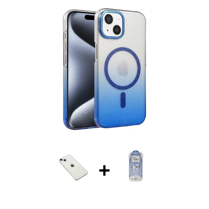 MARSİLYAN™- iPhone 14 Kılıf Ahenk Doku Özel Seri - Siyah Joko Magic 5D Cam + Diamond Kamera Lens - YL