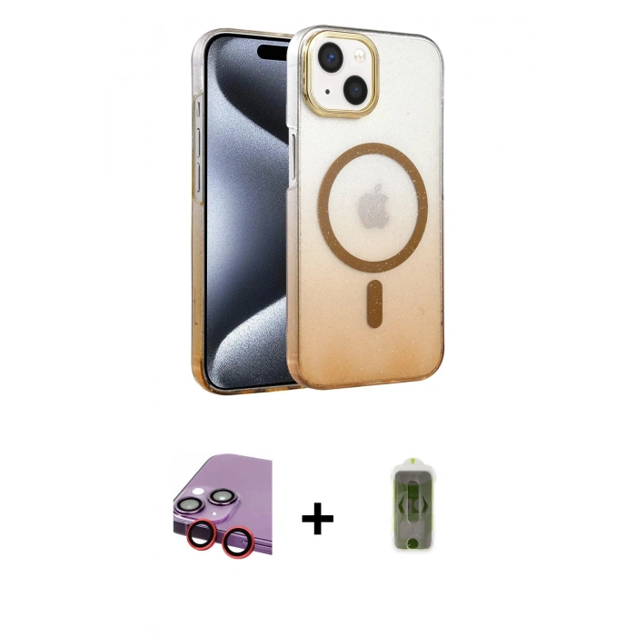 MARSİLYAN™- iPhone 14 Kılıf Ahenk Doku Özel Seri - Siyah Joko Magic 5D Hayalet Cam + Raze Metal Kamera Lens - KI