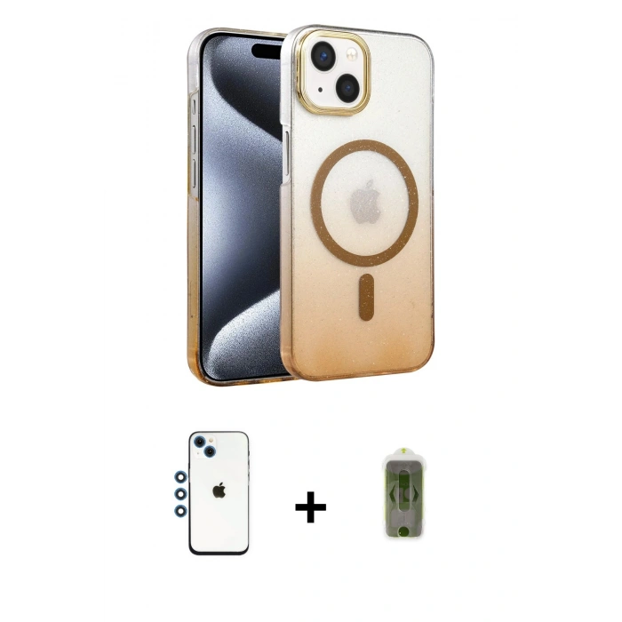 MARSİLYAN™- iPhone 14 Kılıf Ahenk Doku Özel Seri - Siyah Joko Magic 5D Hayalet Cam + Mavi Shine Kamera Lens