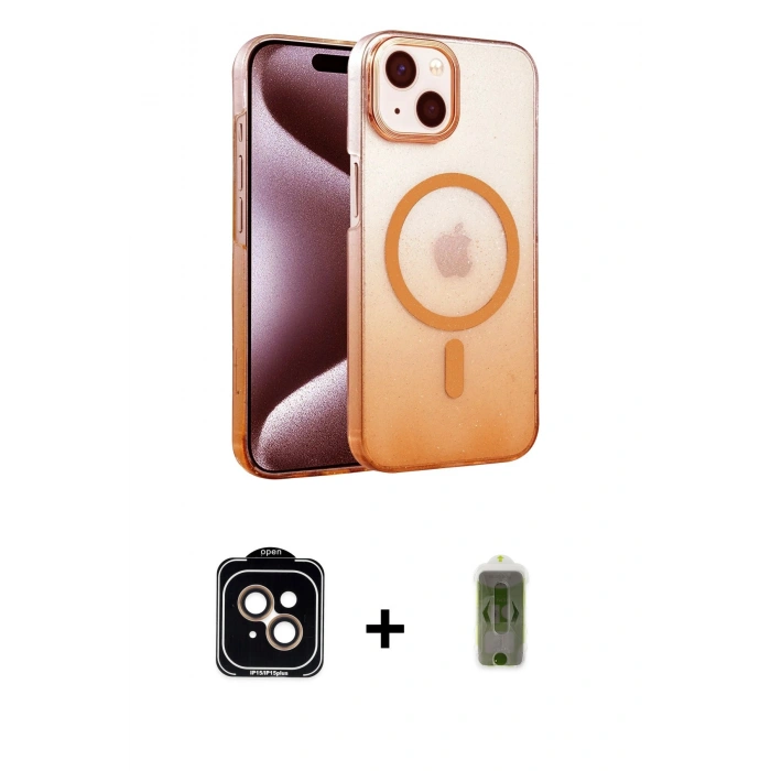 MARSİLYAN™- iPhone 14 Kılıf Ahenk Doku Özel Seri - Siyah Joko Magic 5D Hayalet Cam + PVD Metal Kamera Lens - TU