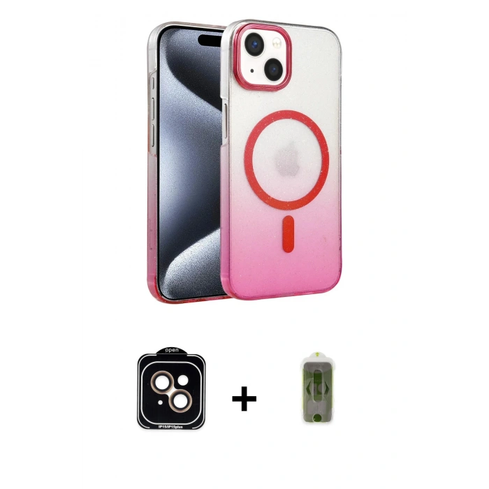 MARSİLYAN™- iPhone 14 Kılıf Ahenk Doku Özel Seri - Siyah Joko Magic 5D Hayalet Cam + PVD Metal Kamera Lens - TU