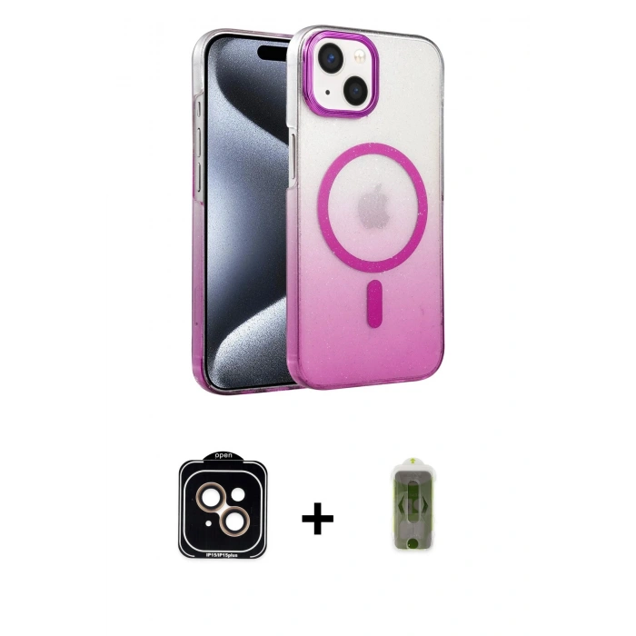 MARSİLYAN™- iPhone 14 Kılıf Ahenk Doku Özel Seri - Siyah Joko Magic 5D Hayalet Cam + PVD Metal Kamera Lens - TU
