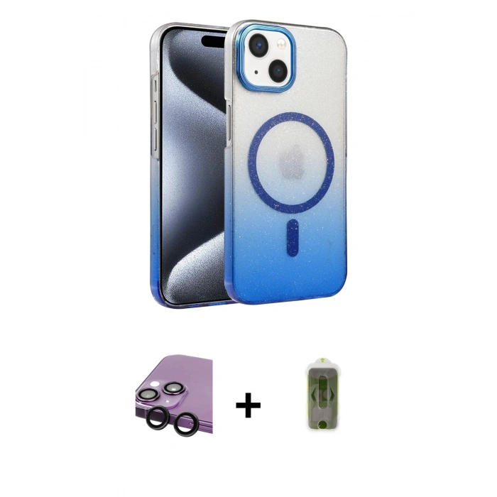 MARSİLYAN™- iPhone 14 Kılıf Ahenk Doku Özel Seri - Siyah Joko Magic 5D Hayalet Cam + Raze Metal Kamera Lens - SH