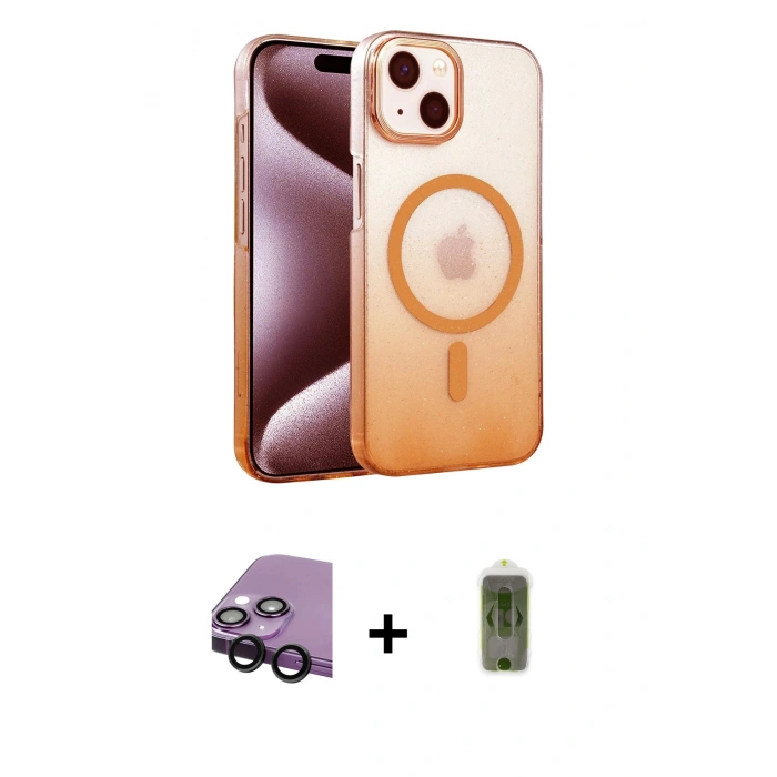 MARSİLYAN™- iPhone 14 Kılıf Ahenk Doku Özel Seri - Siyah Joko Magic 5D Hayalet Cam + Raze Metal Kamera Lens - SH