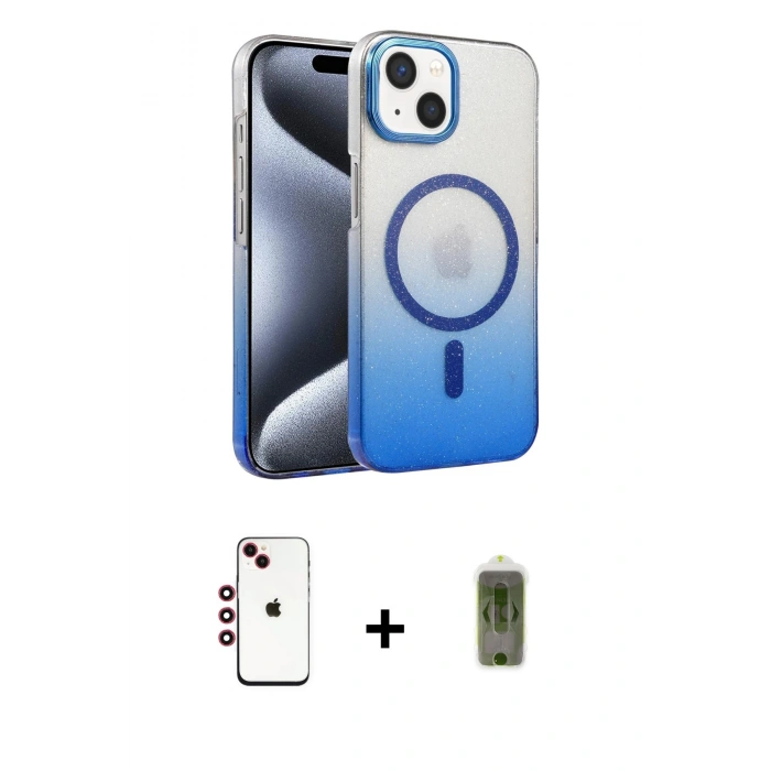 MARSİLYAN™- iPhone 14 Kılıf Ahenk Doku Özel Seri - Siyah Joko Magic 5D Hayalet Cam + Shine Kamera Lens - KI