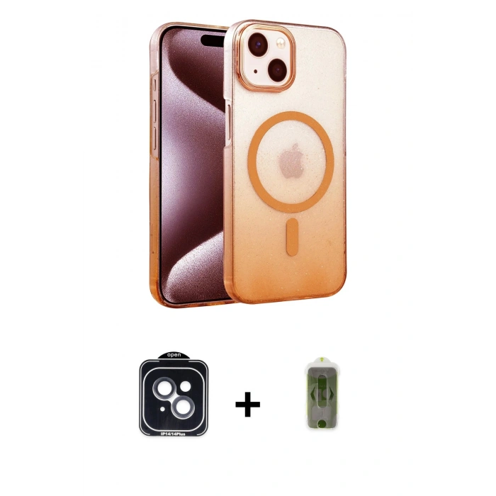 MARSİLYAN™- iPhone 14 Kılıf Ahenk Doku Özel Seri - Siyah Joko Magic 5D Hayalet Cam + PVD Metal Kamera Lens - SH